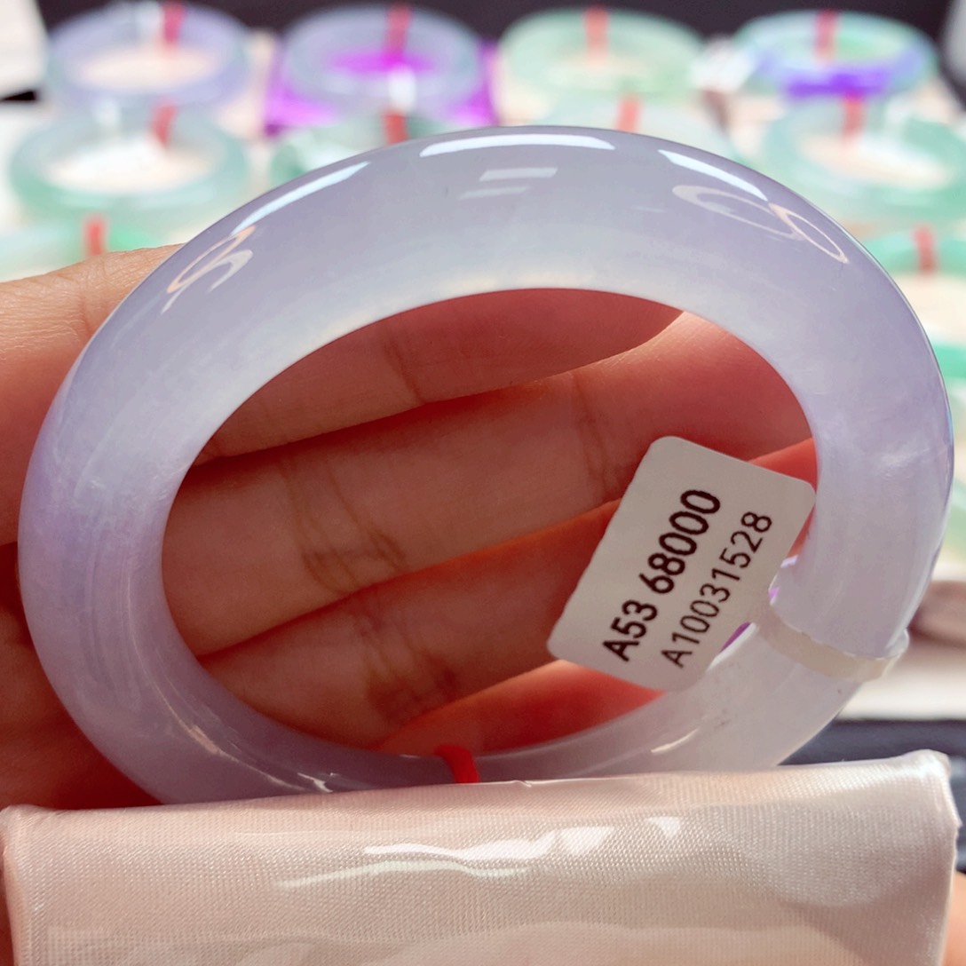 翡翠手镯未镶嵌53圆冰紫瑕疵捡漏（26）