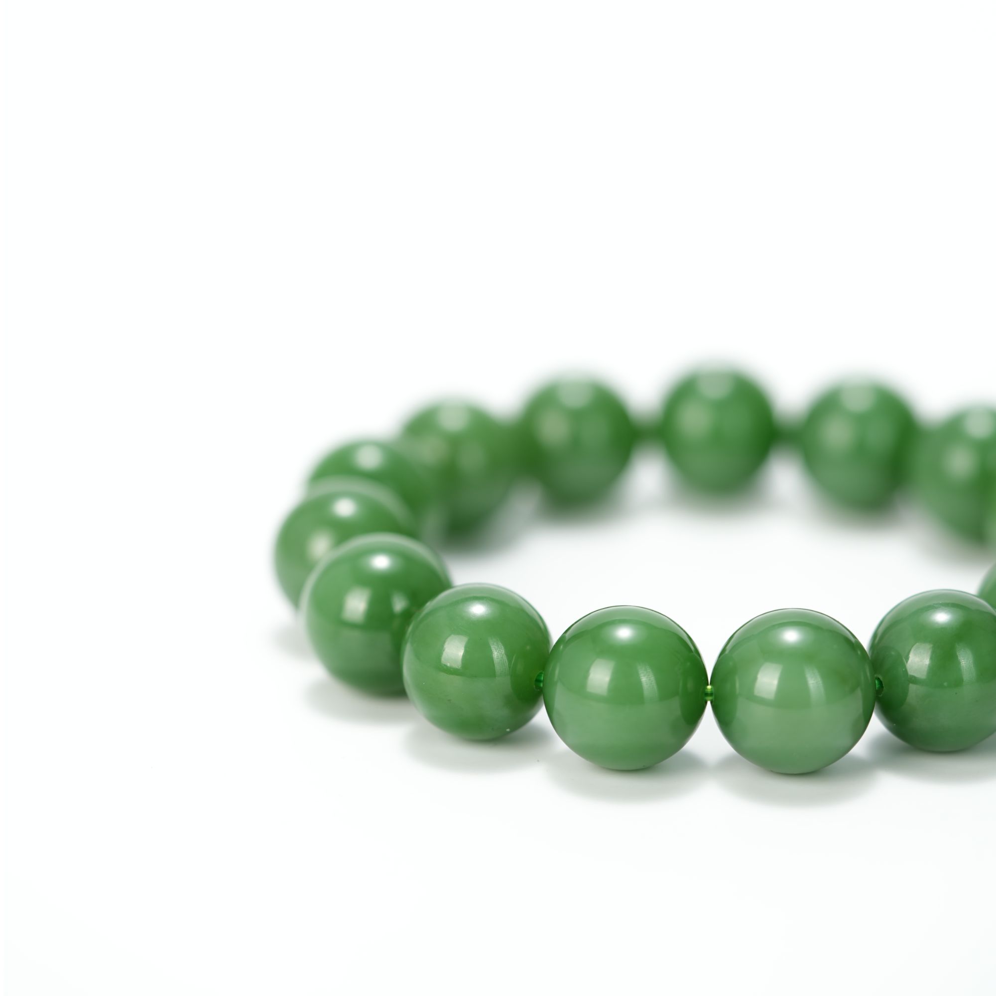 毕业级 和田碧玉粉绿果绿手串 男女同款 14mm± H19081