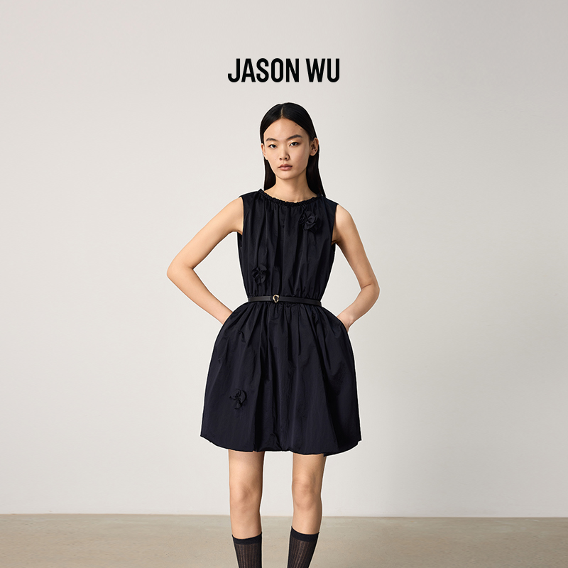 JASON WU2025秋季新款纯色气质高档精致立体花卉无袖花苞裙连衣裙
