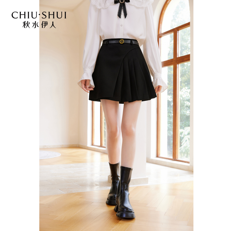 【品牌专属】秋水伊人斜纹小A不规则半身裙年冬季新款女装小