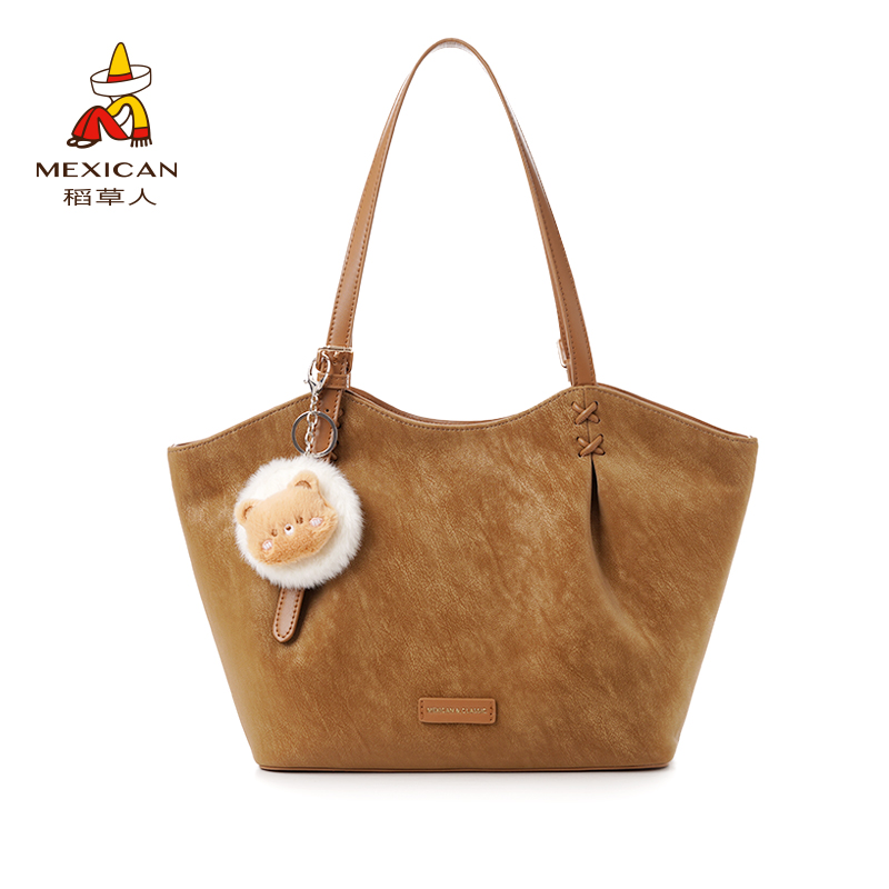  稻草人25秋冬新款托特包单肩款双根拉链纯色单肩包韩版通勤时尚