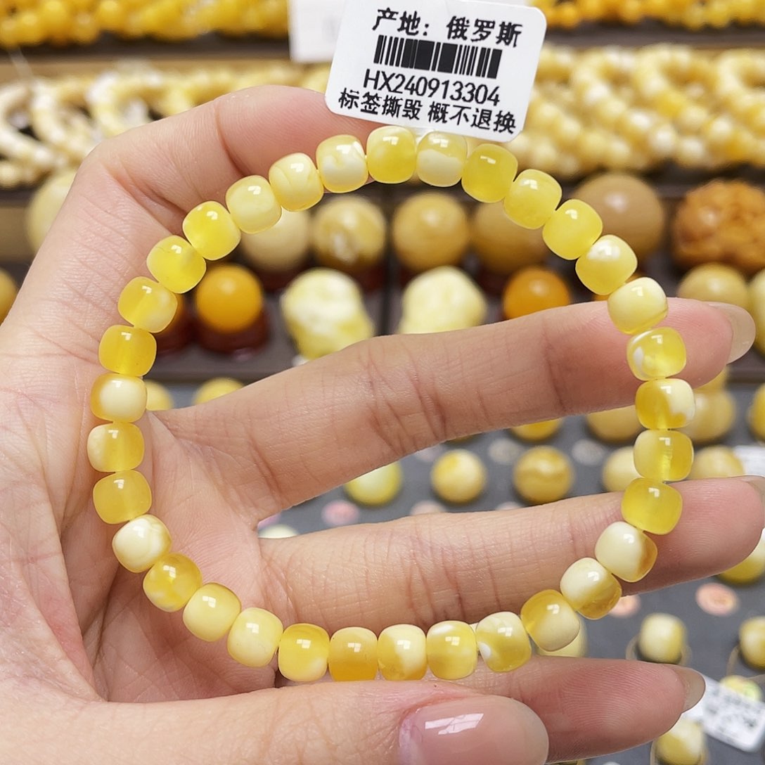 琥珀裸石未镶嵌蜜蜡老型手串6.6mm微瑕