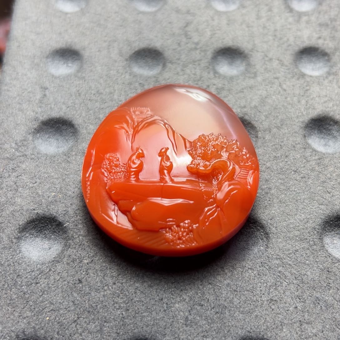 南红玛瑙杨柳滴水洞料山水人物挂件未镶嵌