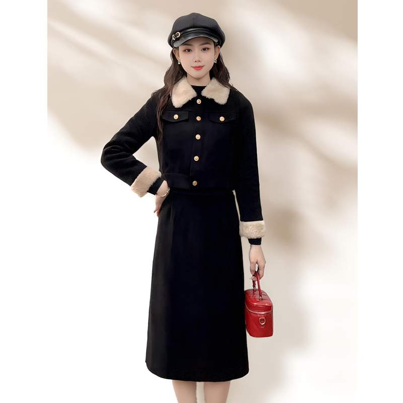 ASY/小香风热力感加厚两件套冬季裙子套装气质显瘦高腰法式高级感