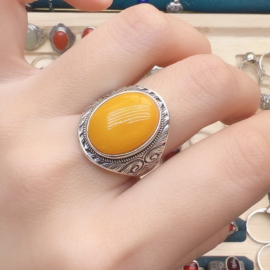 蜜蜡戒指银S925镶嵌，