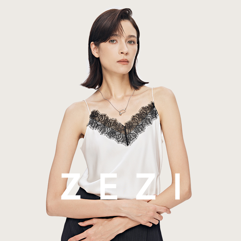 ZEZI桑蚕丝蕾丝吊带22姆米弹力素绉缎重磅吊带打底时尚气质新款女