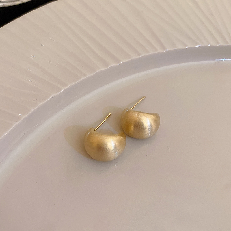 铜合金耳饰 金属风耳钉金属哑光磨砂拉丝质感C豆耳环水滴耳钉