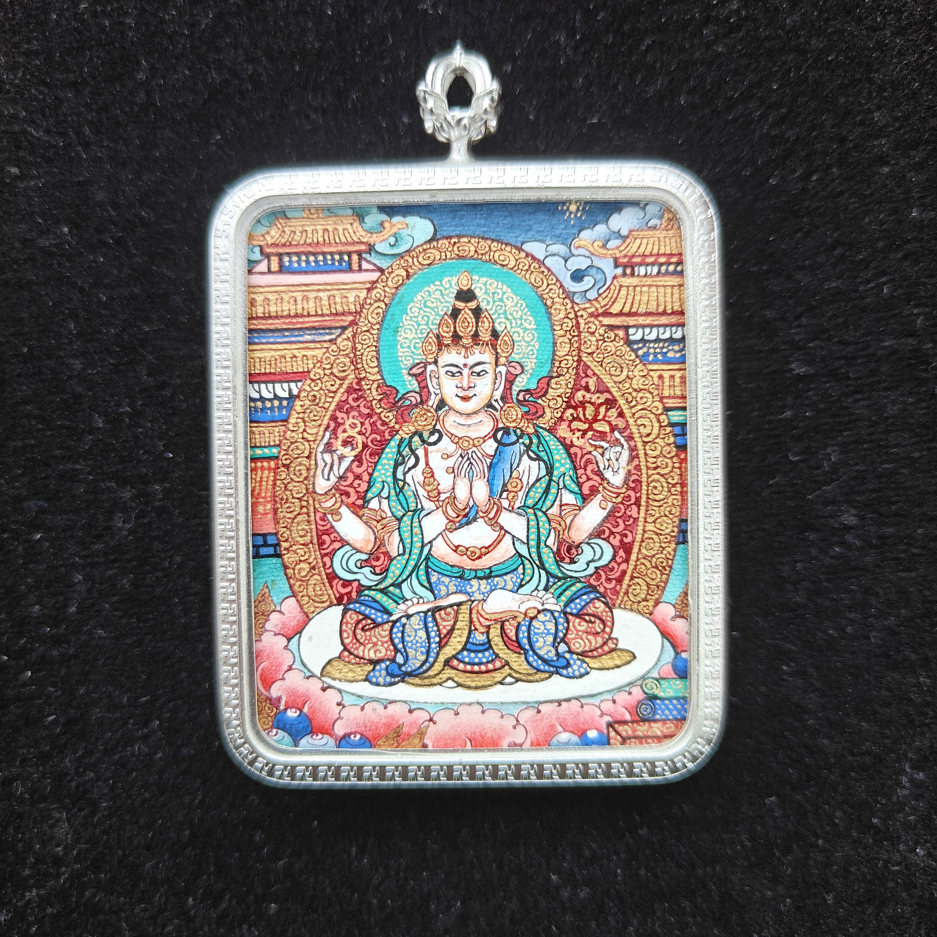 四臂观音［罗藏尖措］老师作品，画风新颖，纯手绘热贡唐卡天然矿物