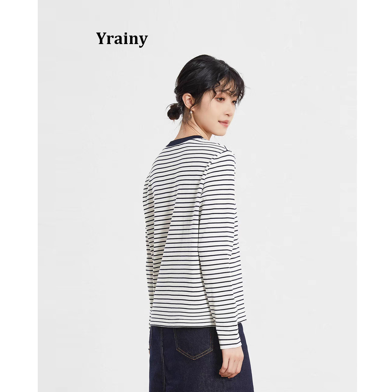 特别推荐原生高支棉黑白条纹圆领针织衫长袖打底女刚需内搭T恤