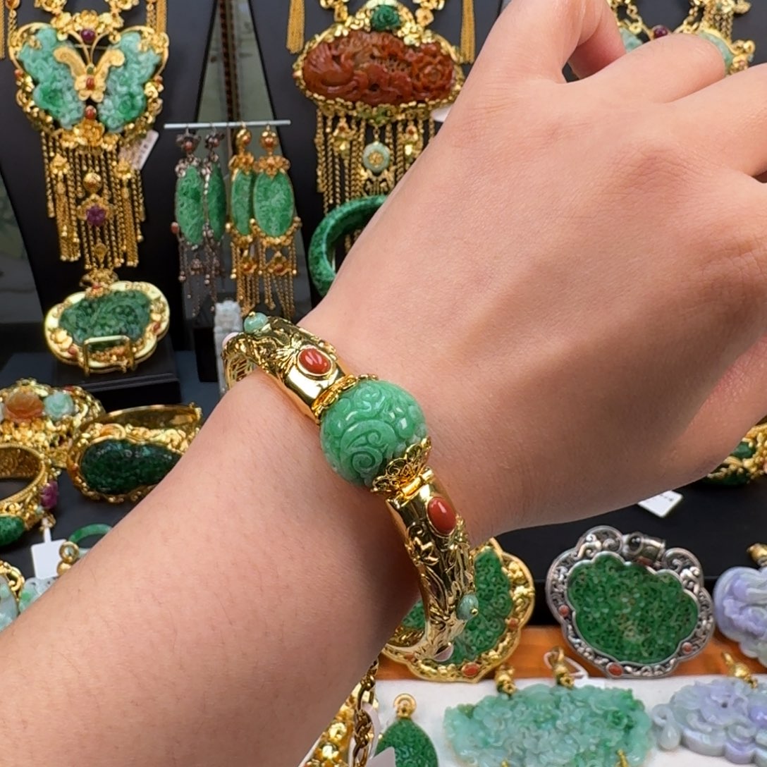 翡翠银S925镀金镶嵌颈饰手链 炸价