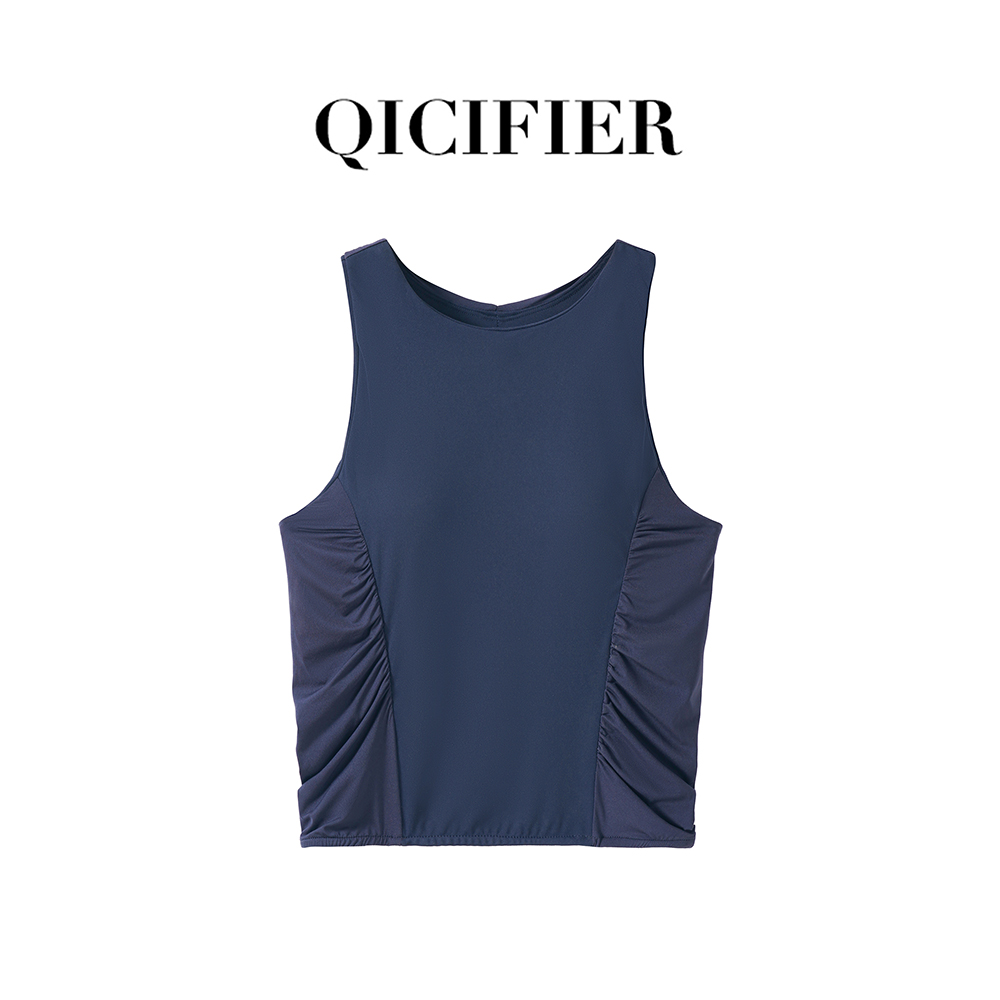 海军蓝   泡芙系列 设计师款前后褶运动背心 2814