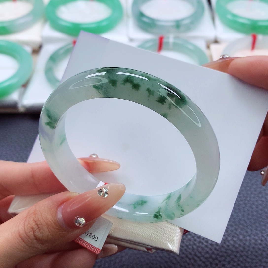 翡翠手镯未镶嵌54.55.56冰飘花 春彩 特色小毕业