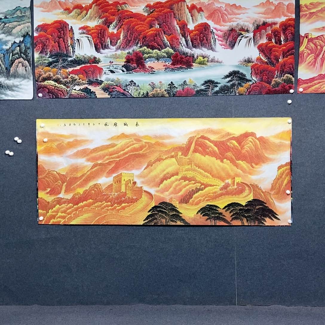 国画小八尺金色长城一副