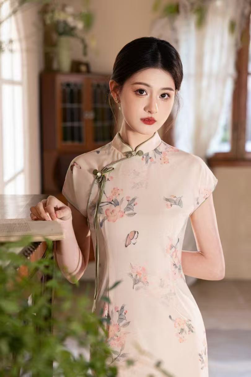 弹力网纱日常国风显瘦修身连衣裙旗袍
