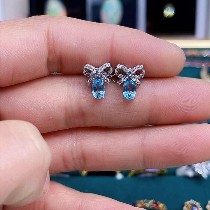 托帕石耳饰银S925镶嵌