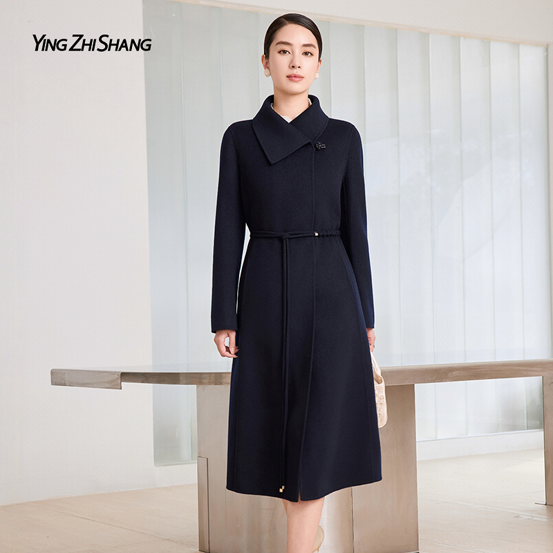赢智尚2025秋冬新款夜空蓝高品质小众设计收腰长款大衣女ZL00360