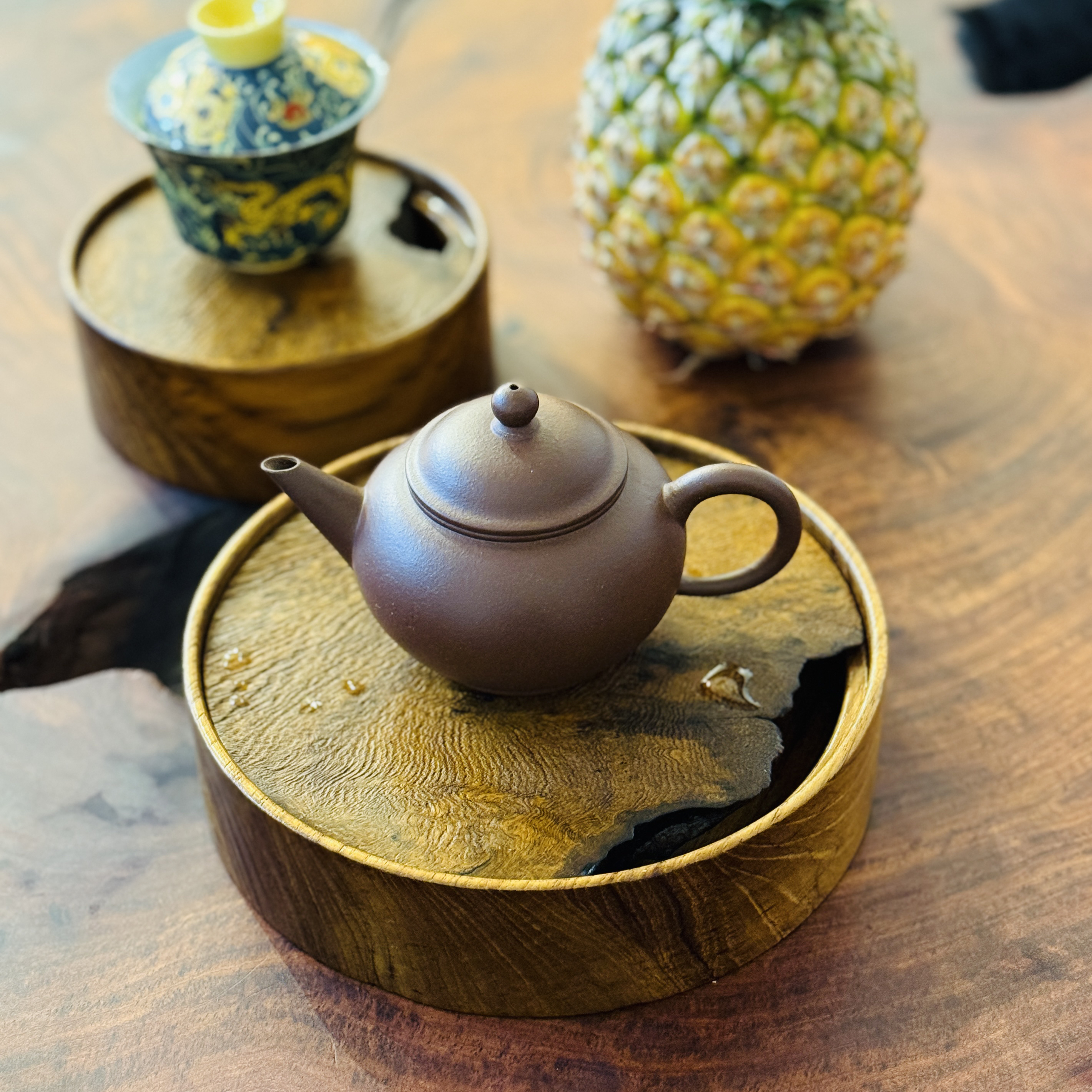 80年代老紫泥陶瓷复古中式手绘创意水平壶