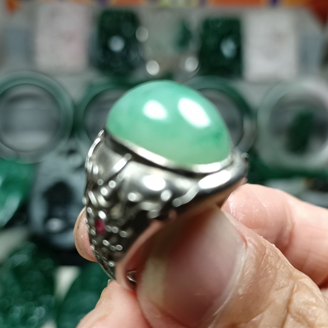 独山玉银S925镶嵌戒指执*