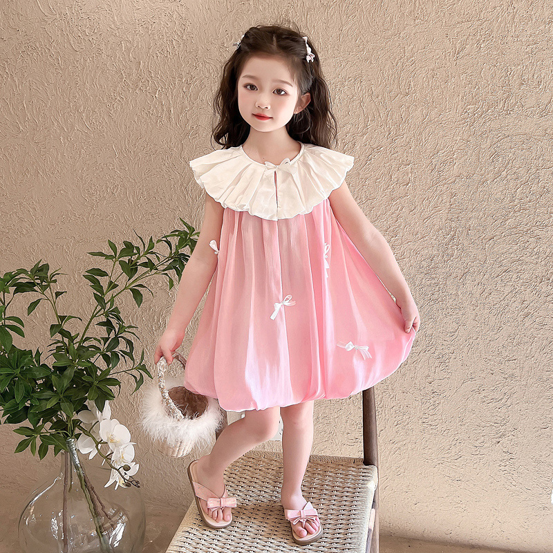 女童连衣裙夏季儿童韩版洋气公主裙娃娃领无袖背心裙表演裙子