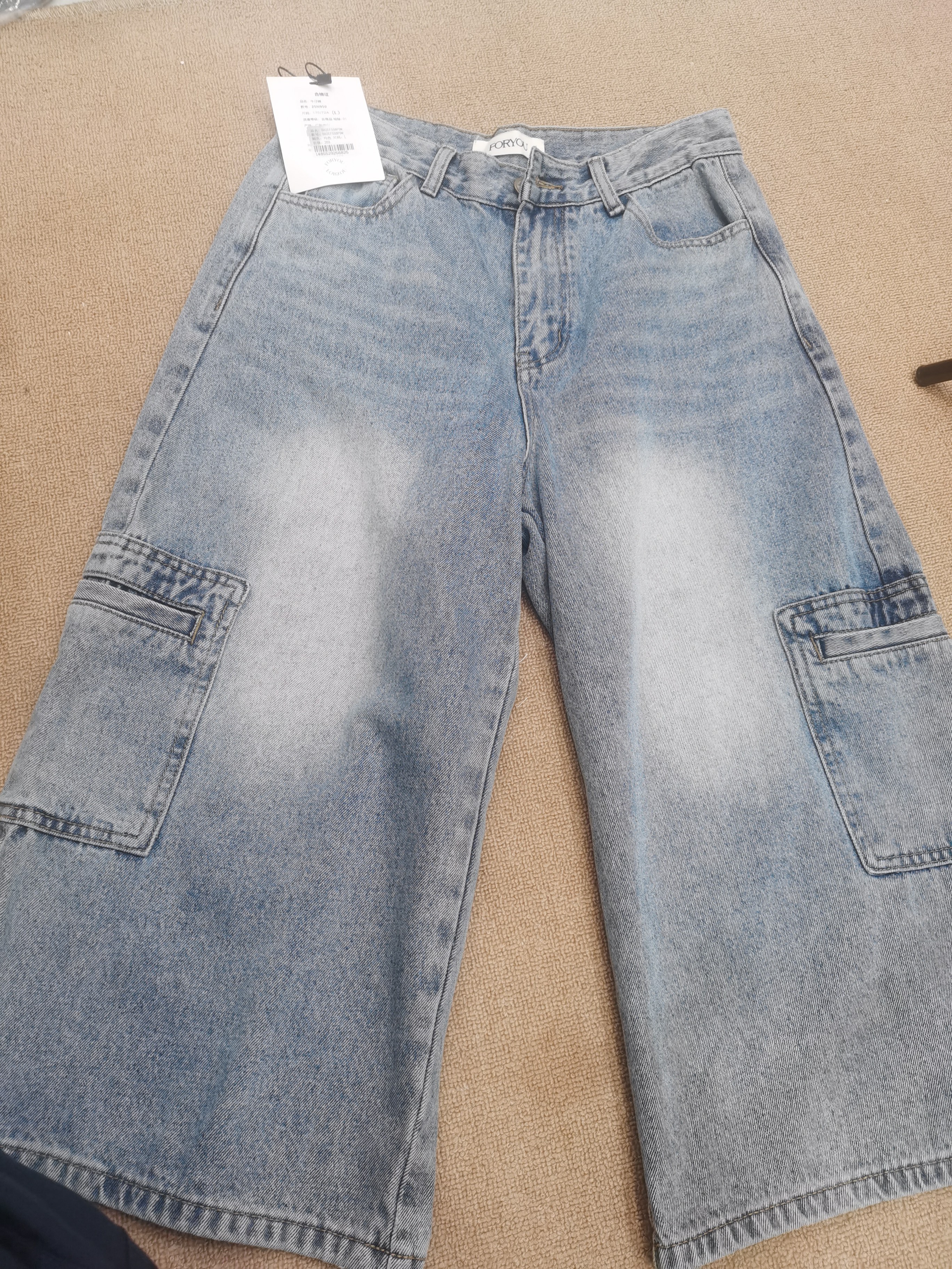 夏季新款弯刀侧口袋休闲工装款牛仔裤