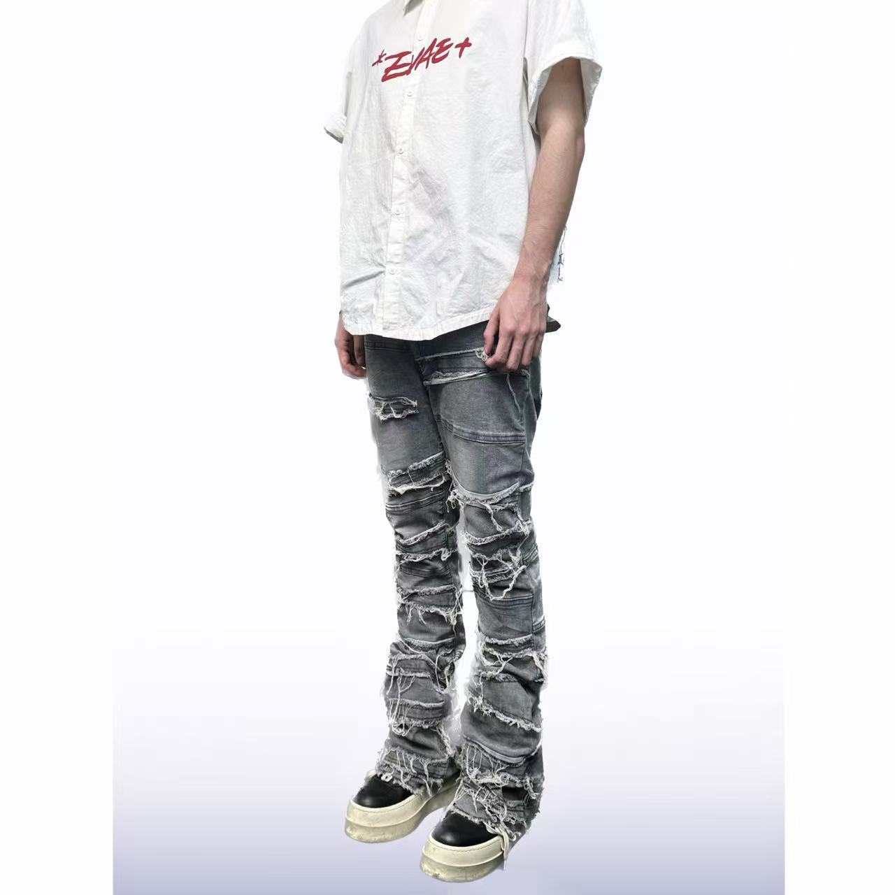 Candy4Luv 美式复古水洗糜烂毛边高弹微喇牛仔裤