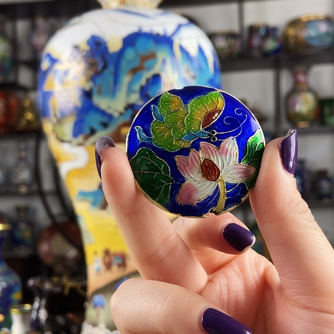 蔡***袍铜宝蓝色烧银蓝吊坠（荷花款）