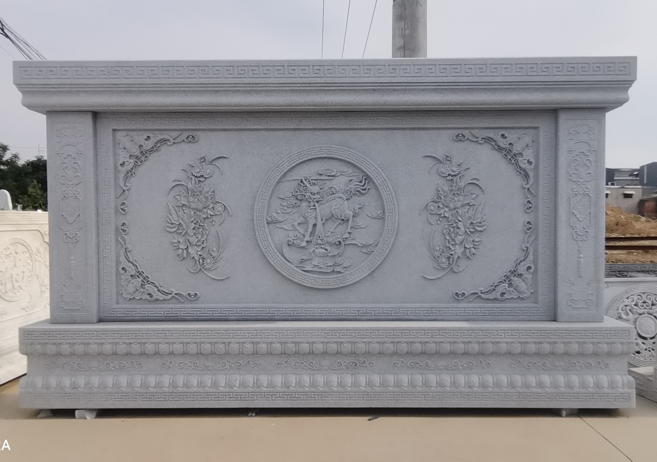 花岗岩花开富贵石雕影壁墙庭院中式迎门屏风壁画