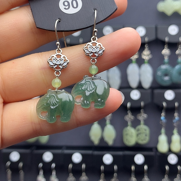 翡翠耳饰银S925镶嵌落****)5555