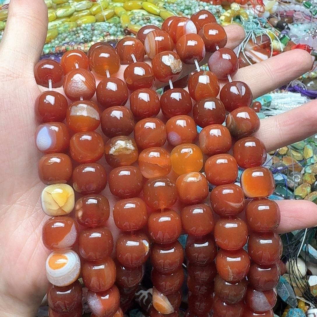 玛瑙/玉髓合金珠宝半成品一条14mm老矿红玛瑙