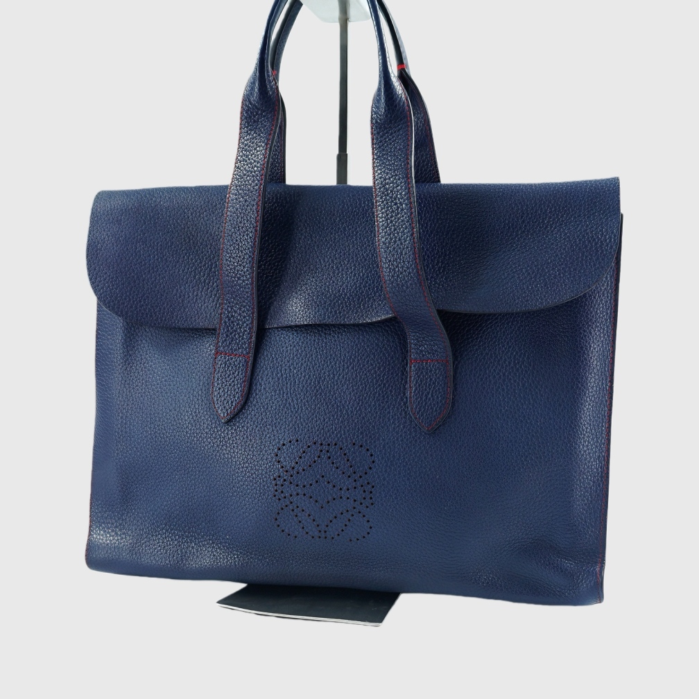 95新 LOEWE/罗意威 二手蓝色荔枝纹全皮手提包K24218