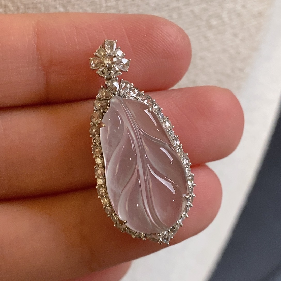 翡翠颈饰18K金镶嵌天然缅甸A货翡翠