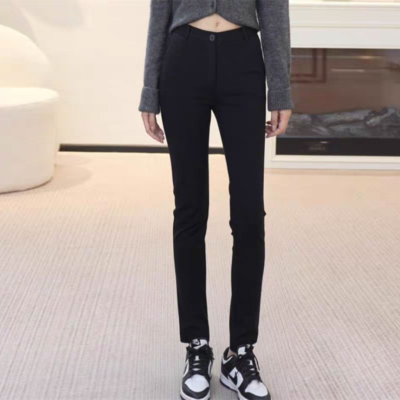 【商场同款】秋冬新款中高腰显瘦休闲植绒保暖弹力小黑裤1100389