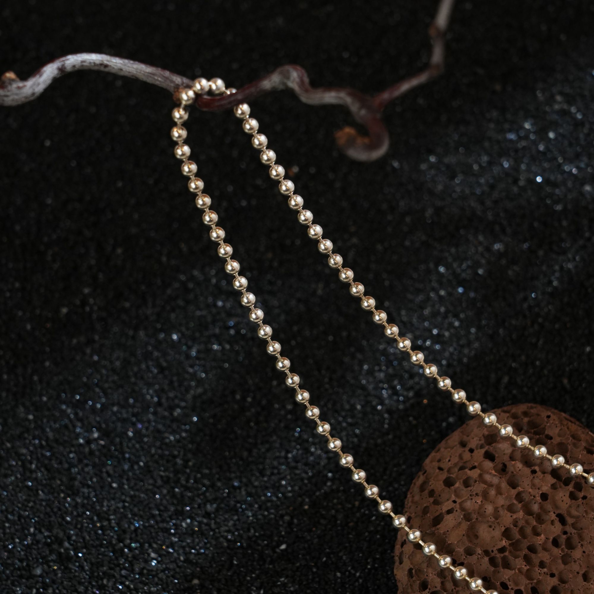 链子925银 制道珠宝经典波珠项链男女65cm（PN0004）