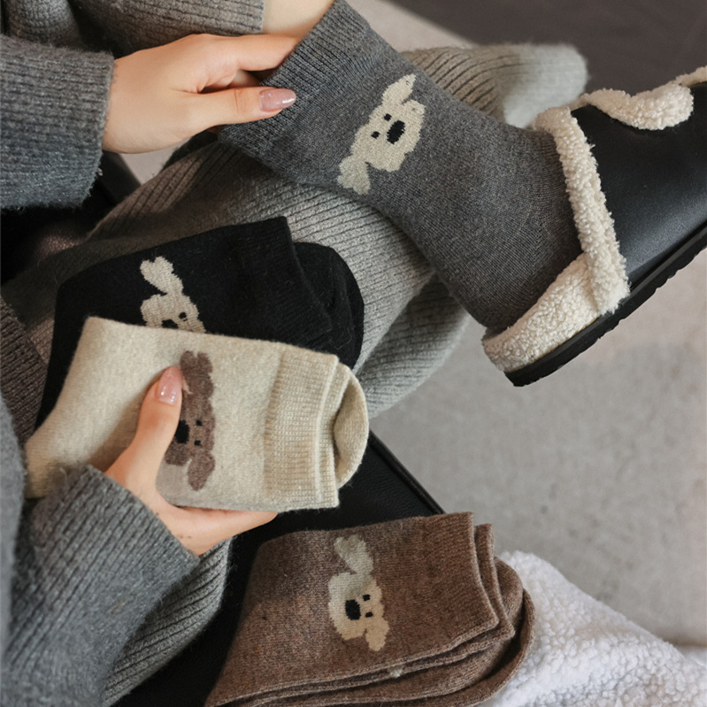 袜子女秋冬款加绒加厚中筒女袜毛圈长袜女士冬天保暖