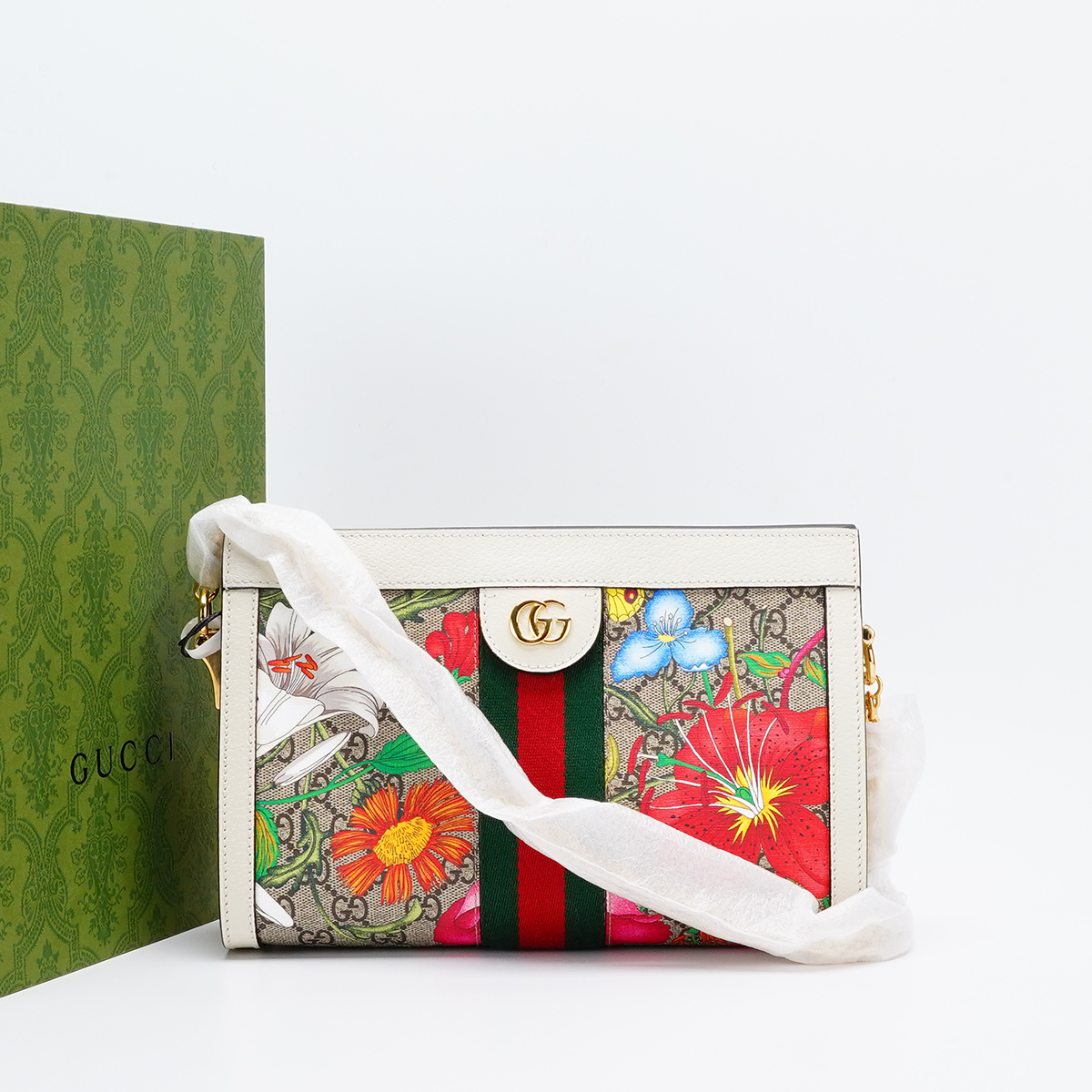 全新未使用 GUCCI/古驰 【一号店】ophidia链条包小号花卉款