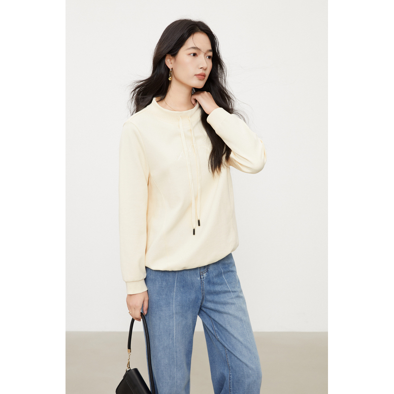 SANI【麦沃格提花双面】SANI肌理立体感简约款一字领长袖T恤TZ7911