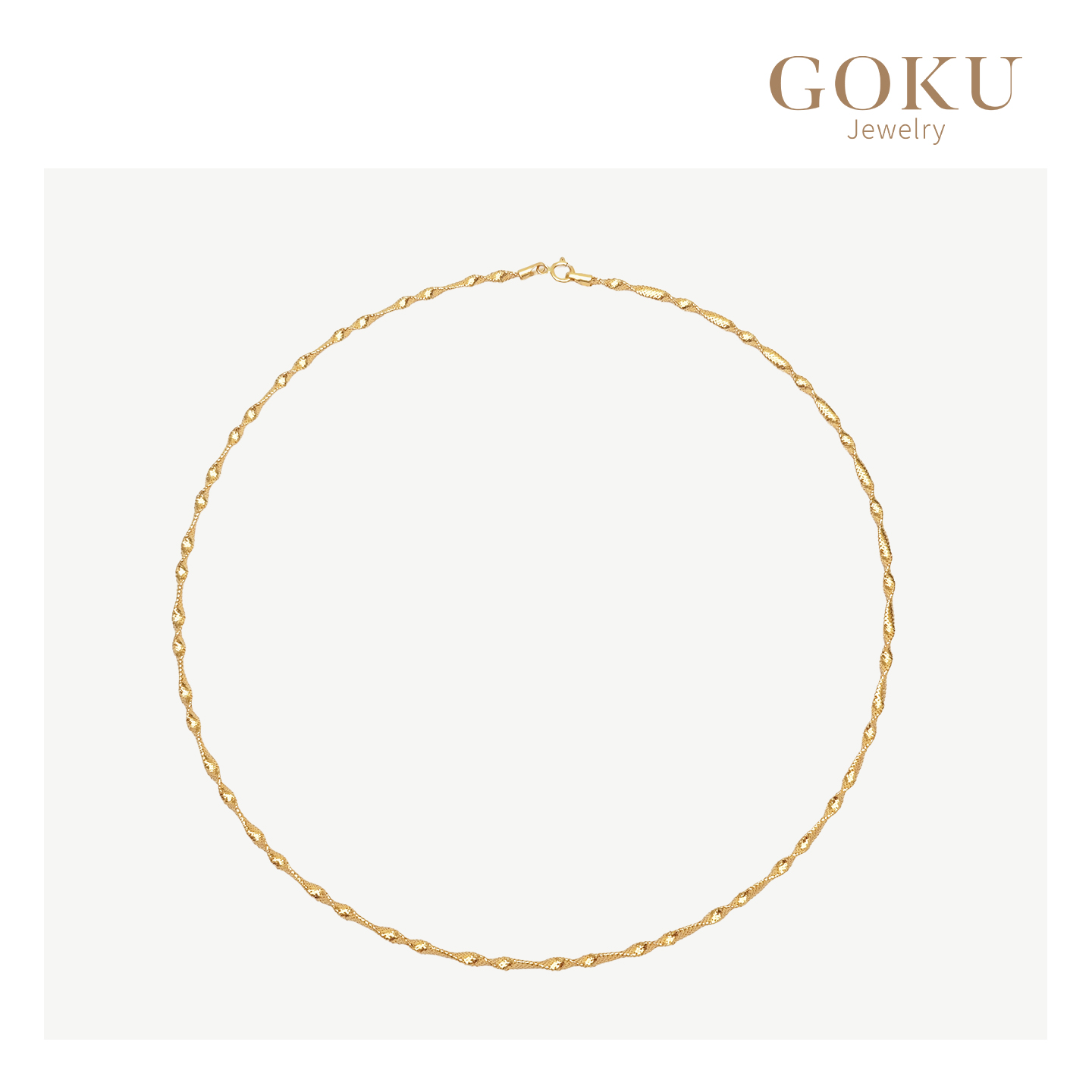 GOKU18K金项链女空气弹力编织项圈意大利手工编织本色黄素金颈饰