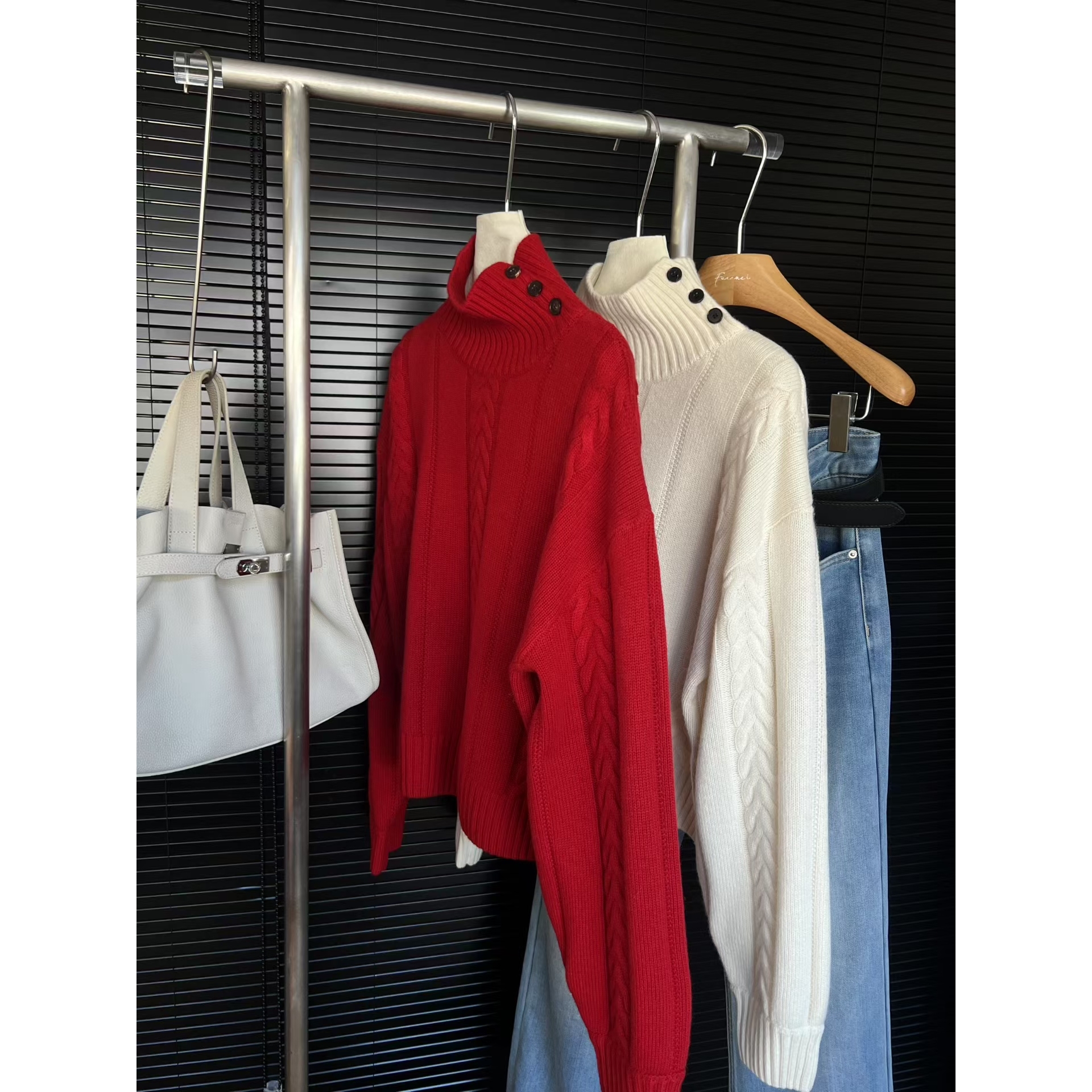 (杉影)高品质绵羊毛麻花高领套头毛衣