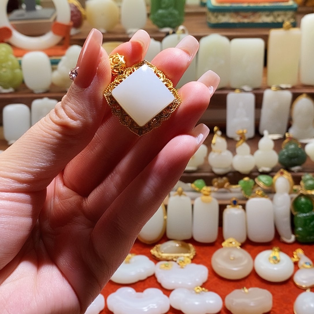 和田玉吊坠(不含链)18K金镶嵌喜**梢