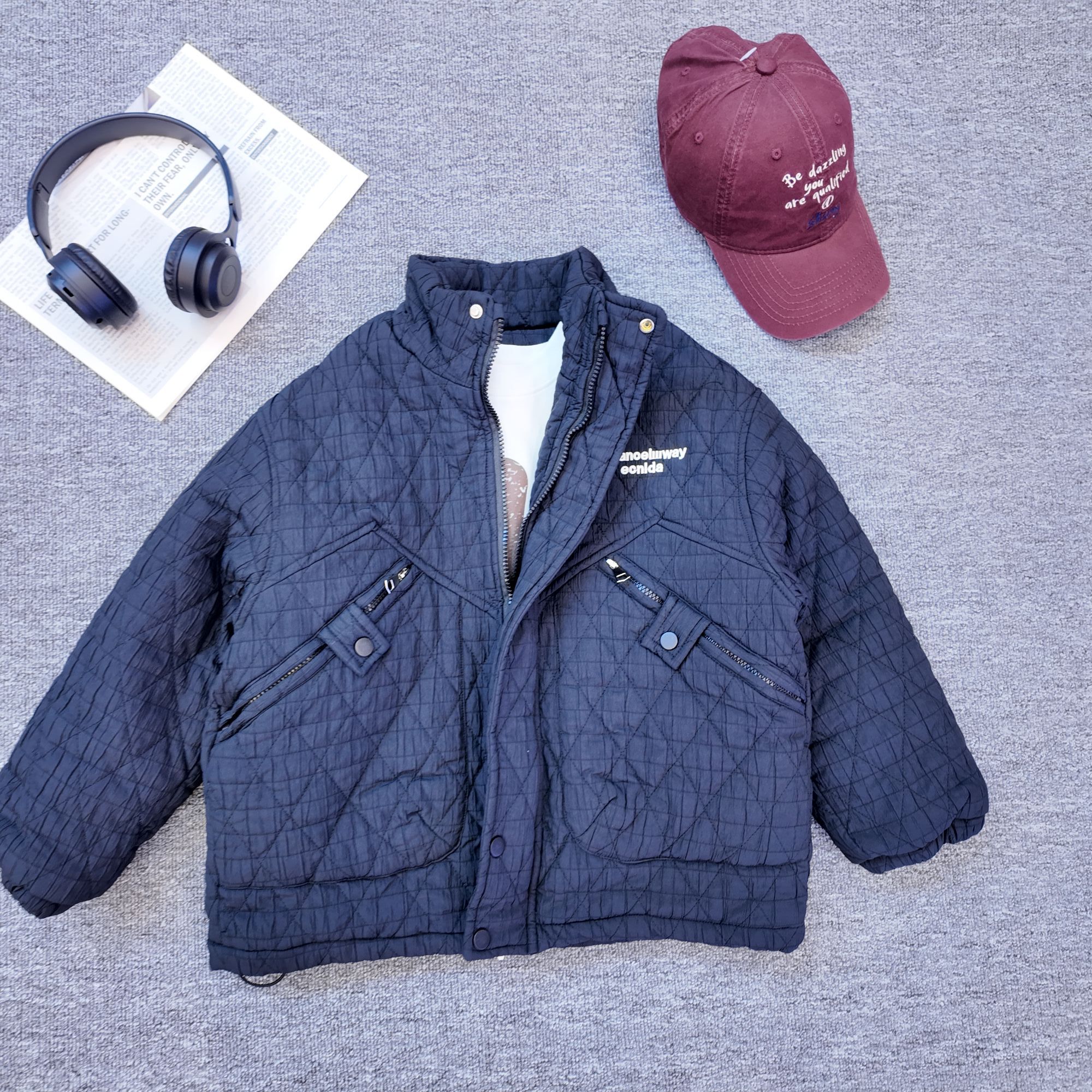 【小哥童装】男童冬款外套厚款加绒黑色百搭潮流款棉服中大童25623