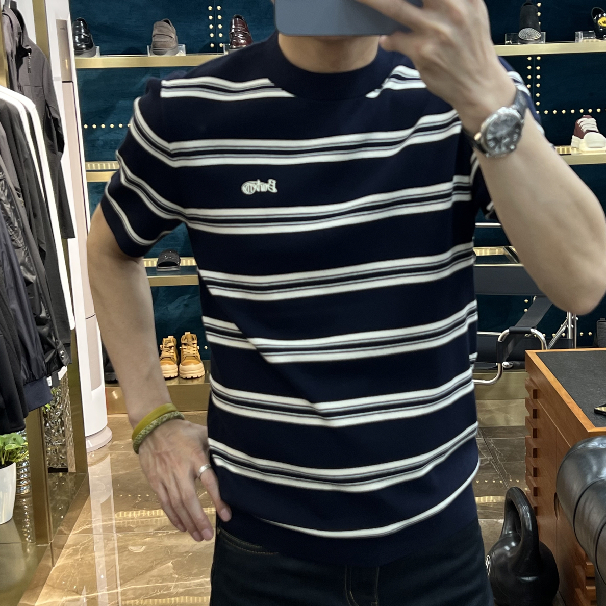 79133秋季新款桑蚕丝混纺针织条纹T恤