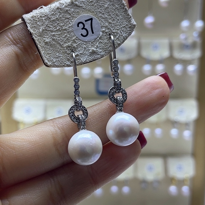 银S925镶嵌淡水珍珠耳饰