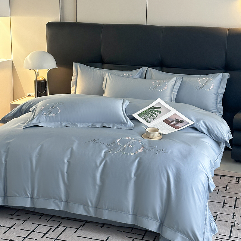 高端床盖款轻奢全棉长绒棉刺绣四件套纯棉夹棉高档四季款床上用品