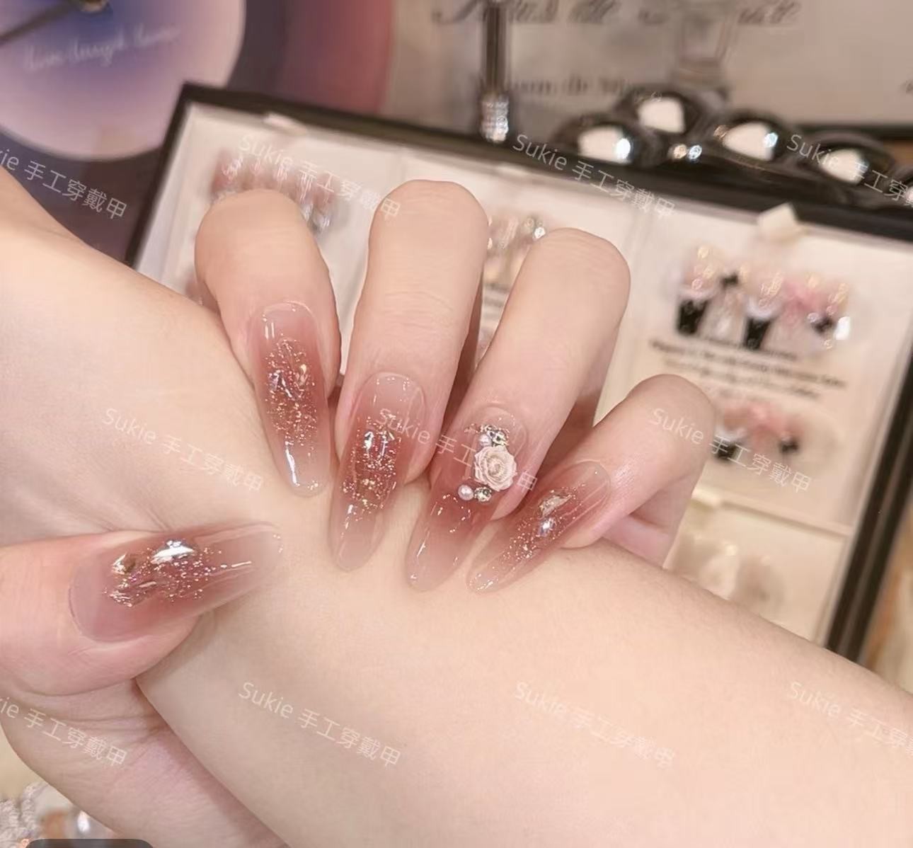 【甜酒山茶】冬季圣诞款设计穿戴甲温柔纯手工气质纯欲ins风