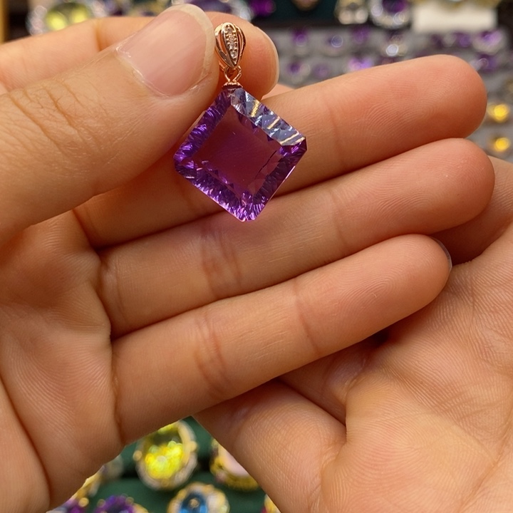 水晶颈饰银S925镶嵌天然水晶吊坠