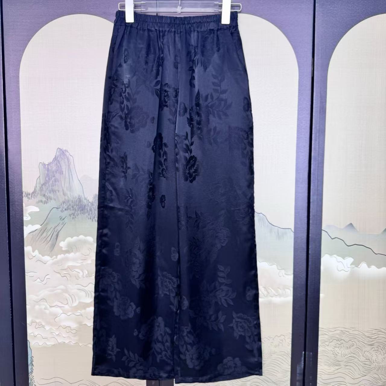 【香芋紫 黑提花裤子】100桑蚕丝