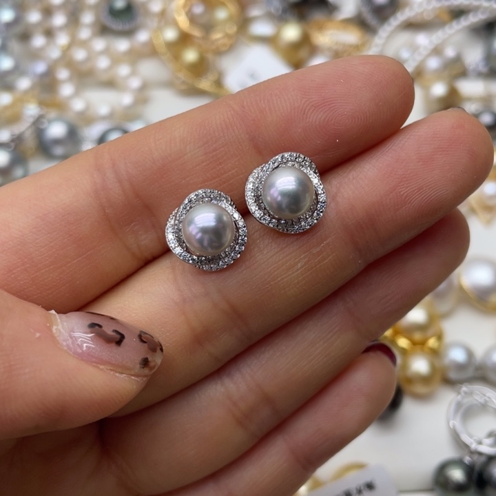 海水珍珠耳饰银S925镶嵌