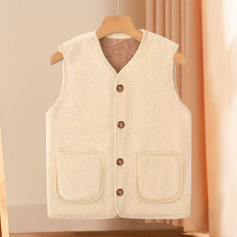 羊羔外套马甲背心妈妈坎肩秋冬加绒中老年人加厚颗粒新款外穿保暖