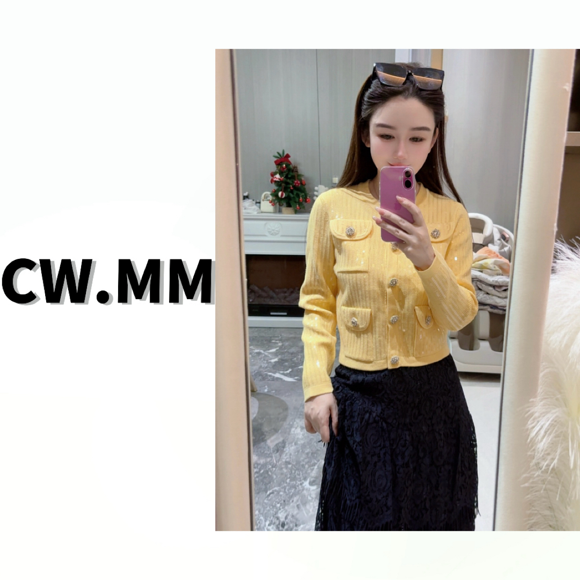 CW.MM【蔷薇邂逅】 圆领小香风亮片长袖开衫百搭上衣