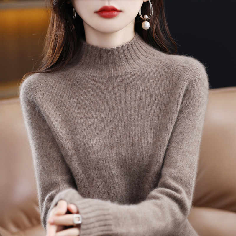 七针加厚一线成衣100纯羊绒衫无缝女半高领毛衣秋冬长袖宽松套头#